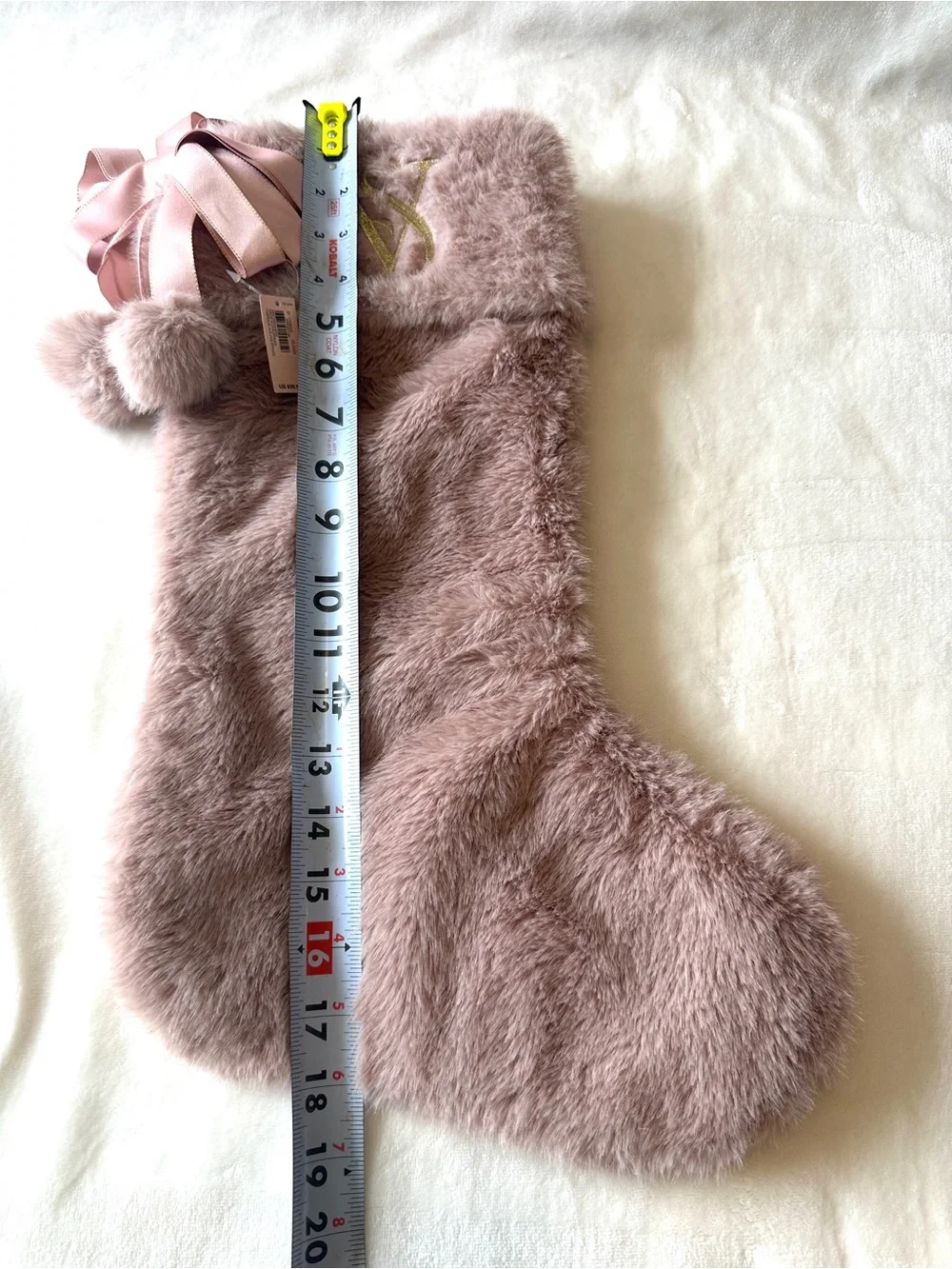 VICTORIA'S SECRET FAUX FUR CHRISTMAS STOCKING BLUSH PINK MAUVE GOLD TRIM NWT